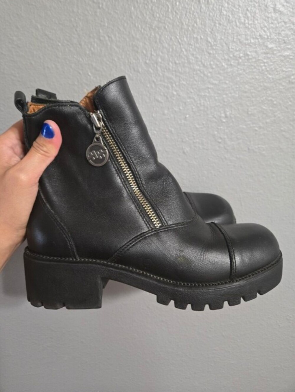 Double H Y2K Black Leather Combat Moto Chunky Heel Size 7.5